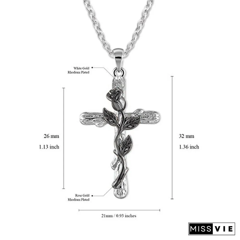 Colors Natural Flower Plant Cross Pendant Chain Necklace Jewelry Gift for Women