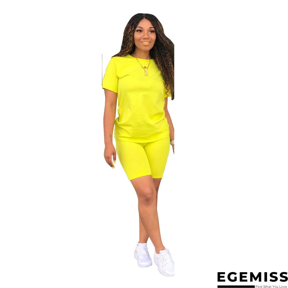 White Fashion Casual Slim fit Two Piece Suits Solid Regular Short Sleeve Two-Piece Short Set | EGEMISS