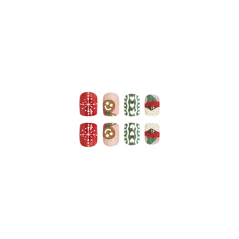 Churchf Coffee Color Plaid Nail Santa Claus Relief Love Gingerbread People Fake Nail Temperament Wear Armor Hot Sales