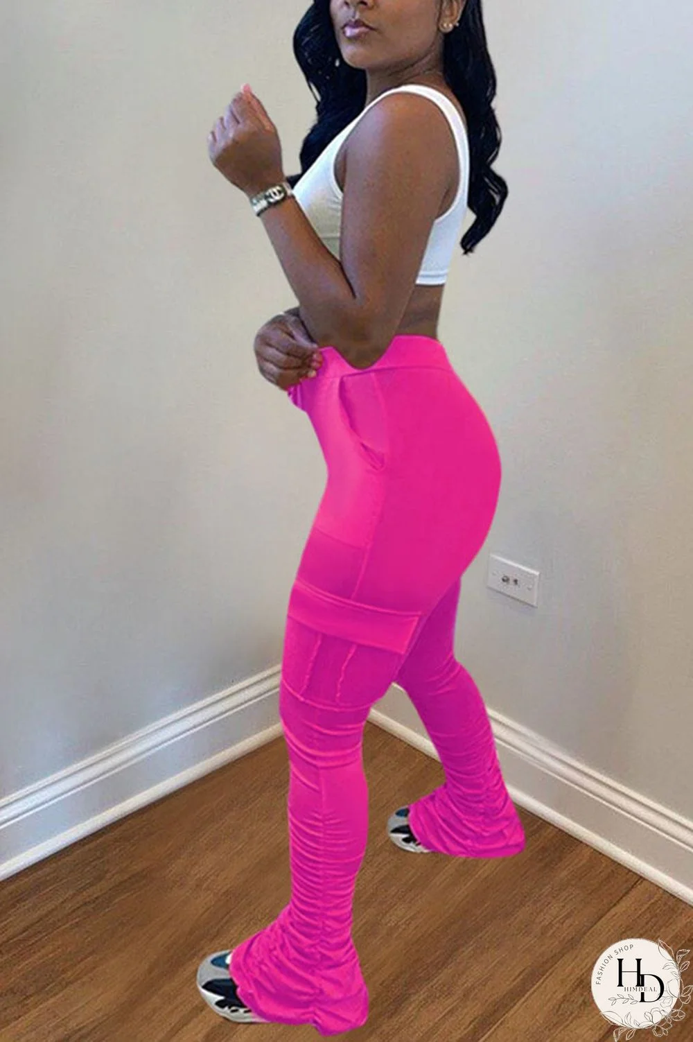 Yellow Drawstring High Solid Pocket Draped Boot Cut Pants Bottoms