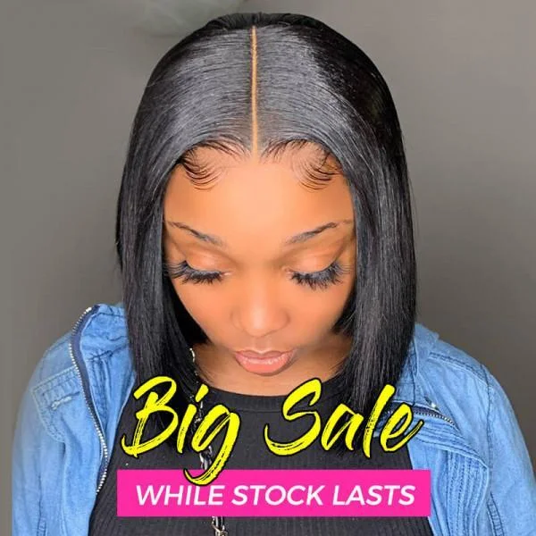 Flash Sale Short Bob Straight Hair Black Centre Parting Wigs