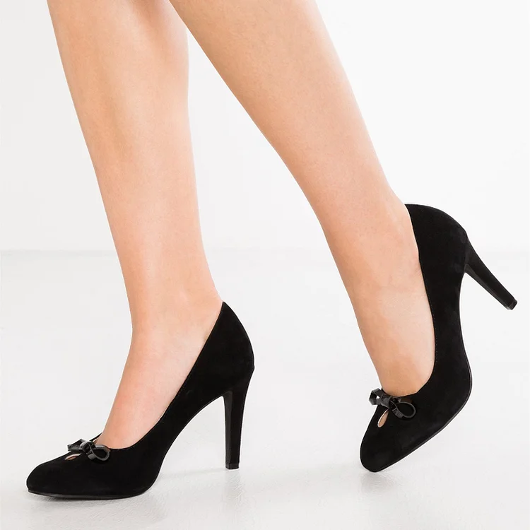4 inch Heels Black Pointy Toe Stiletto Heels Pump with Bow |FSJ Shoes