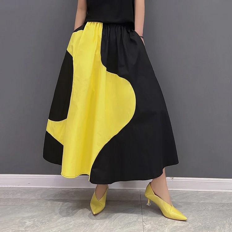 Irregular Contrast Color Splicing Loose Skirt 