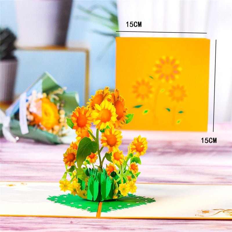 10 Pack Pop-Up Flower Card 3D Sunflower Greeting Cards for Valentines Day Get Well Mothers Day Birthday Anniversary Wholesale