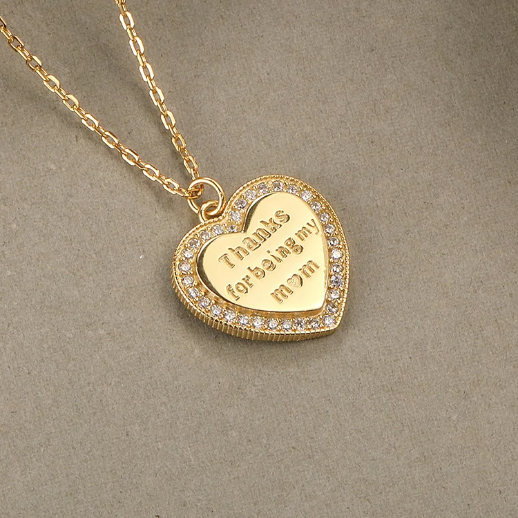 Heart Necklace in Gold for Mom "Thanks for Being My Mom"