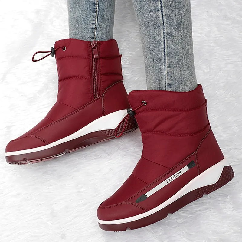 Winter Boots Woman Casual Warm Slip on Wedges Shoes Elastic Patchwork Fur Snow Ankle Boots Women Fashion Waterproof Botas Mujer