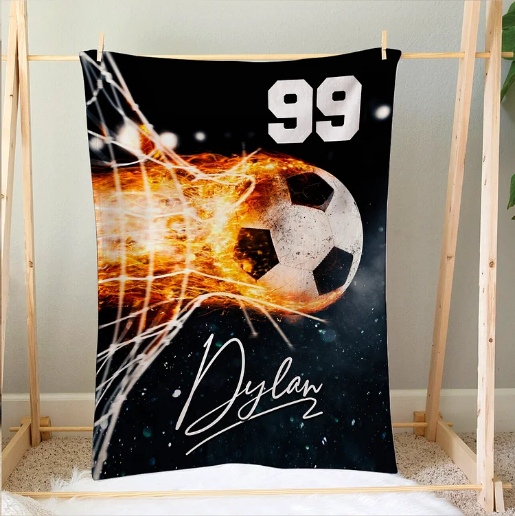 Personalized Soccer Blanket, Ball & Net Soft Cozy Blankets | BKKid328