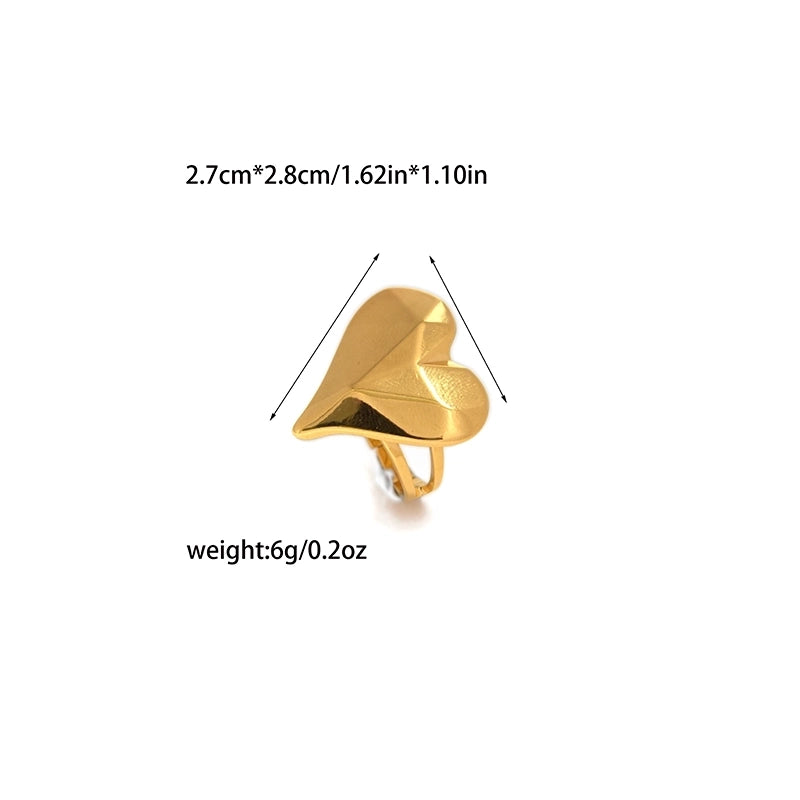 Casual Minimalist Korean Style Triangle Heart Shape 304 Stainless Steel 14K Gold Plated Plating Adjustable Ring