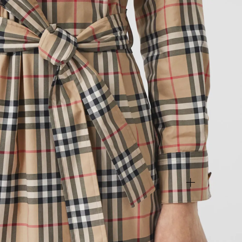 Classic Vintage Check Stretch Cotton Tie Waist Shirt Dress-vocosishoes