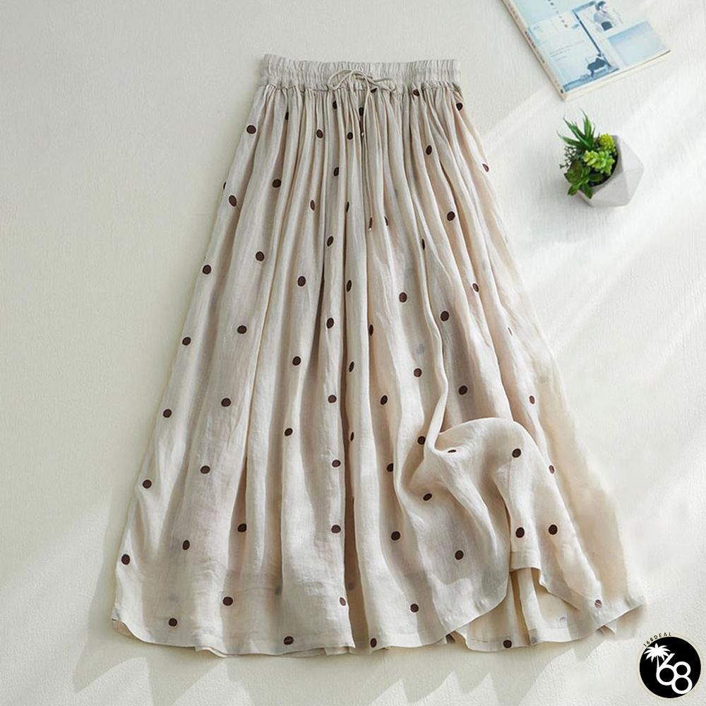 Polka-dot cotton and linen double-layer skirt | 168DEAL
