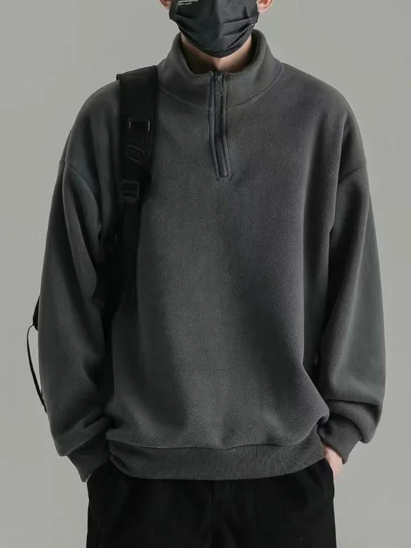 Men's Casual Half Zip High Collar Plush Thickened Pullover Sweatshirt