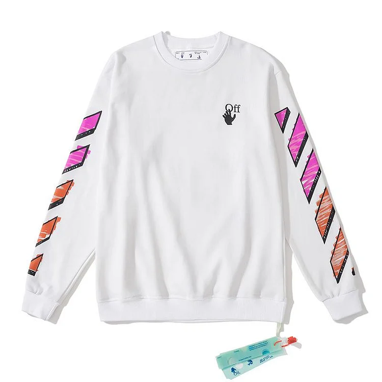 Off White Sweatshirts Long Sleeve round Neck Neck Sweater Autumn and Winter Pink Gradient Arrow Pattern round Neck Pullover Terry Sweater