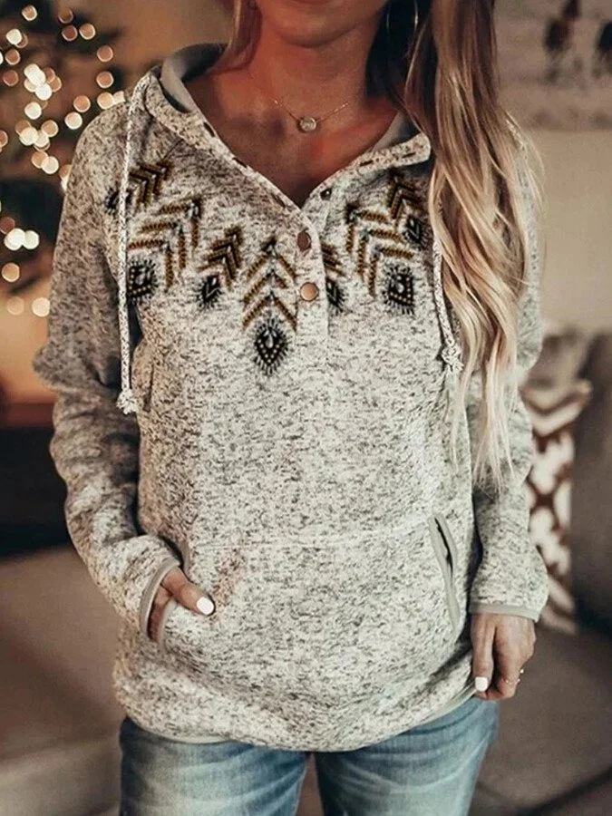 Women's Western Feather Print Hooded Sweatshirt