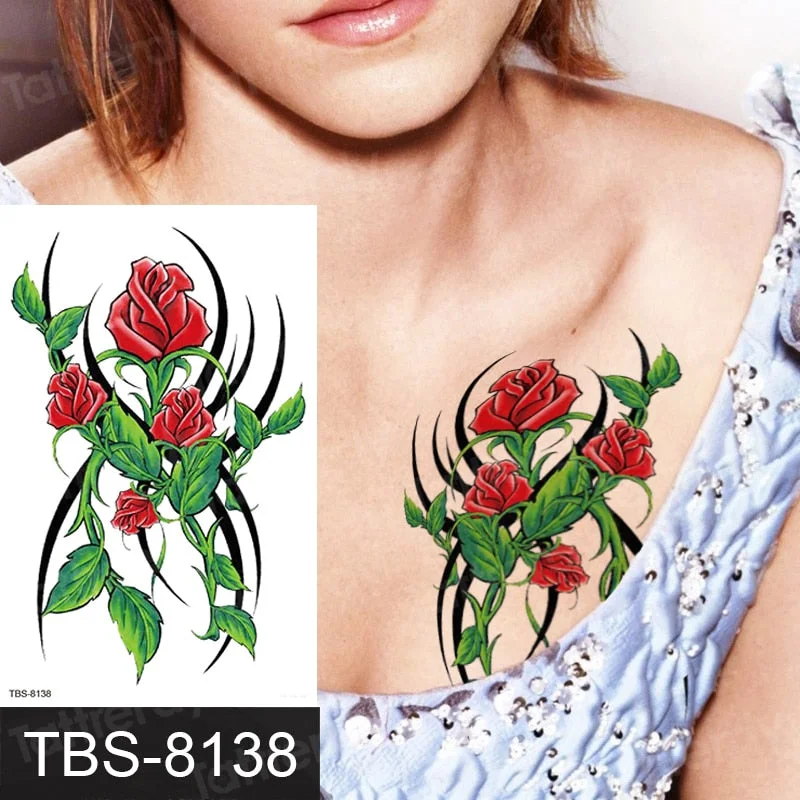 rose lotus flower temporary tattoo for women girls sexy body tattoo sticker girl tatouage temporaire femme back tatoo fake