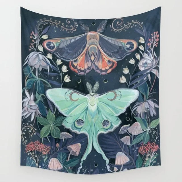 butterfly Floral Tapestry Moon Wall Hanging Ancient Wall Tapestry Witchcraft Hippie Butterfuly Tapestry Wall Carpets Tapestries