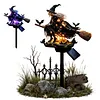 Solar Powered Halloween Witch Broom Stake Resin Light for Outdoor Decor