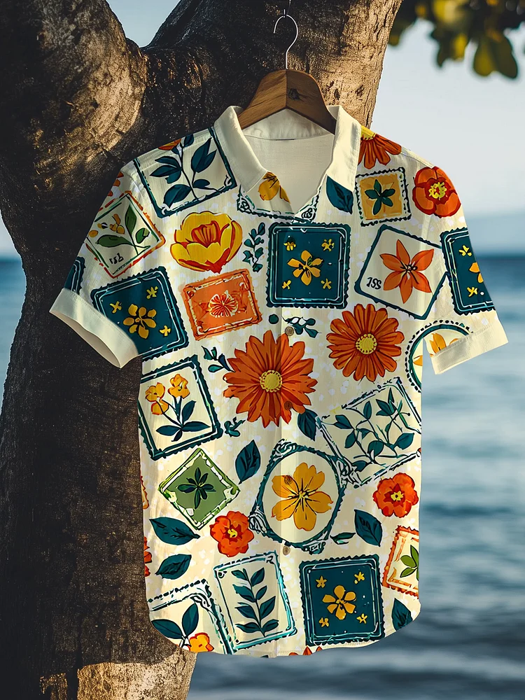 Men's Flower Vacation Art Print Short Sleeve Shirt