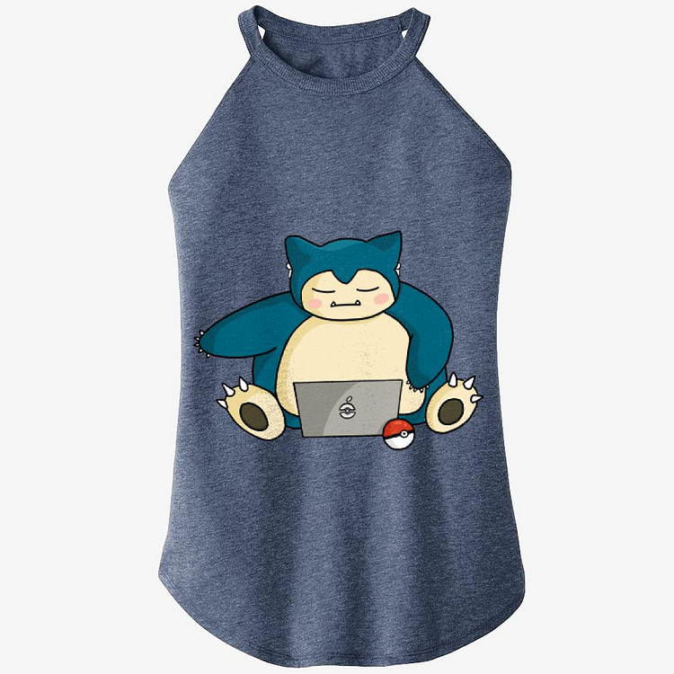 Snorlax Playing Computer With Airpods, Pokemon Rocker Tank Top