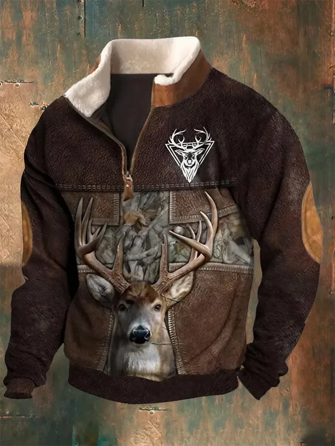 Men's Retro Western Style Fur Collar Zipper Sweatshirt