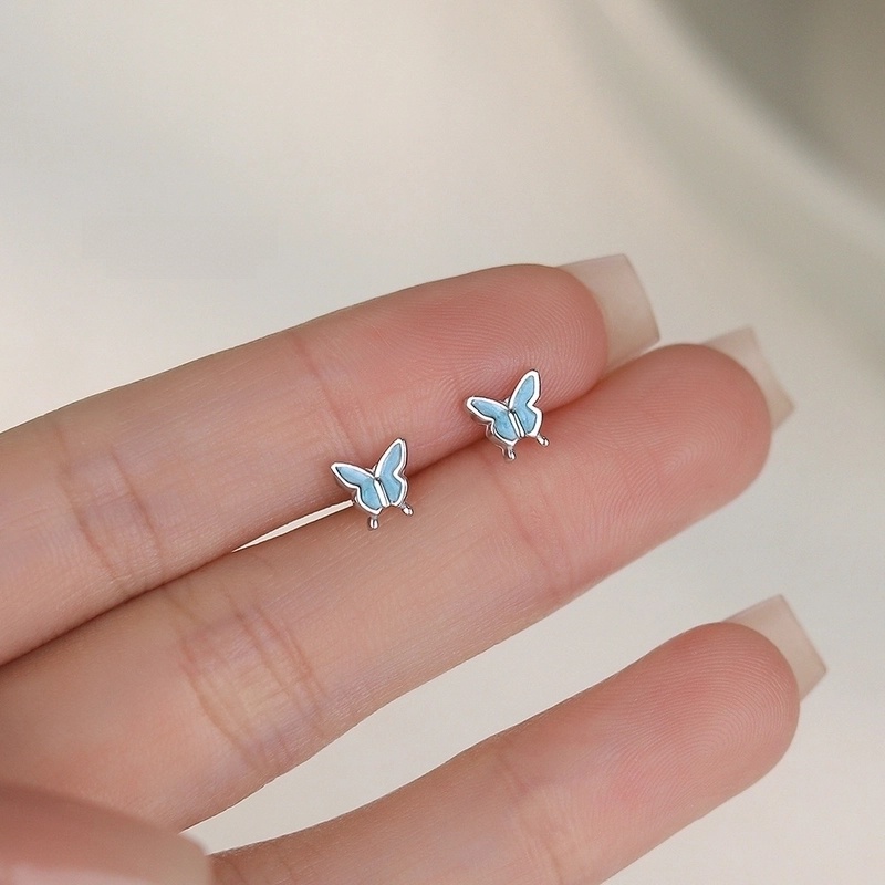 1 Pair 925 Sterling Silver Butterfly Ear Studs