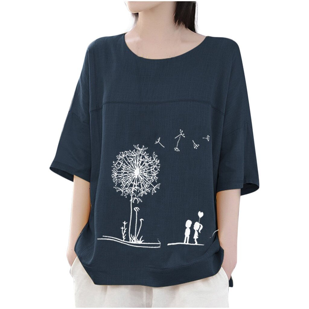 Plus Size 5XL Women T-Shirt Short Sleeve Cotton Linen O-Neck Print Top T-Shirt Women Casual Streetwear Tee Shirt Femme 2021