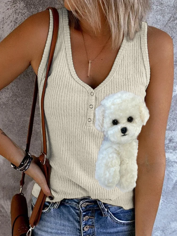 Fizzy Bichon Dog Plush Button Up Tank Top