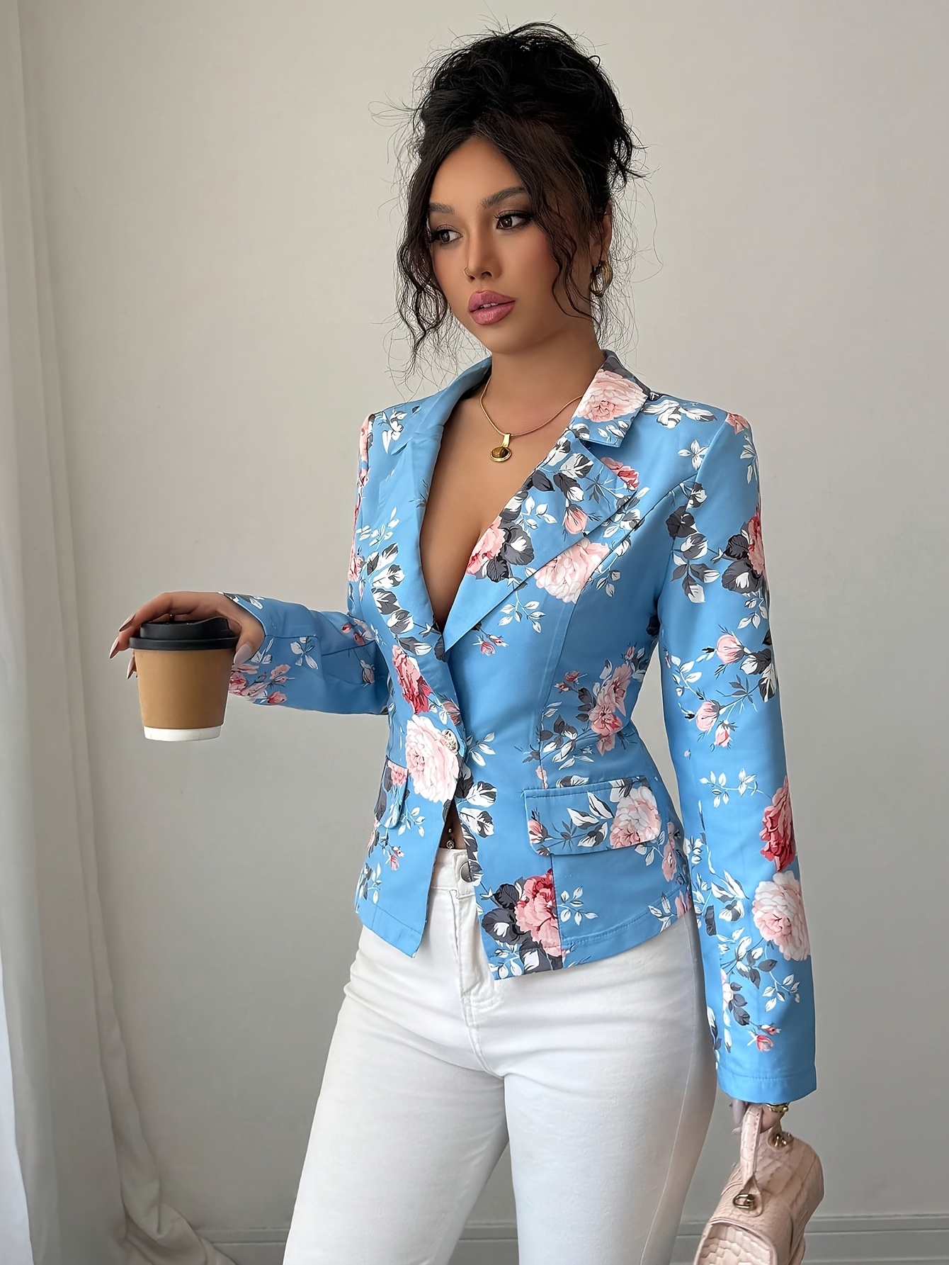 Floral Print Minimalist Elegant Women's Blazer - X-Cut Single-Breasted Collar - All-Season Versatile Casual And Professional Attire - Sophisticated Style - Exquisite Tailoring - Fashionable Ladies' Formal Wear, Durable Material, Single-Breasted Jacket | IFYHOME