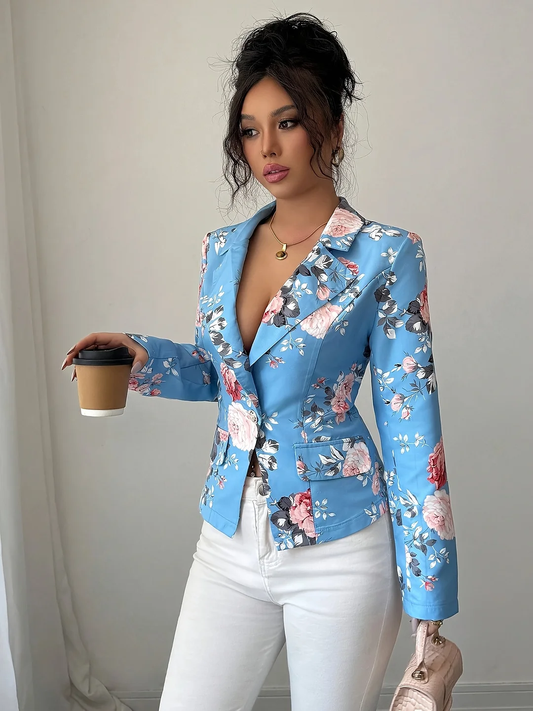 Floral Print Minimalist Elegant Women's Blazer - X-Cut Single-Breasted Collar - All-Season Versatile Casual And Professional Attire - Sophisticated Style - Exquisite Tailoring - Fashionable Ladies' Formal Wear, Durable Material, Single-Breasted Jacket | IFYHOME