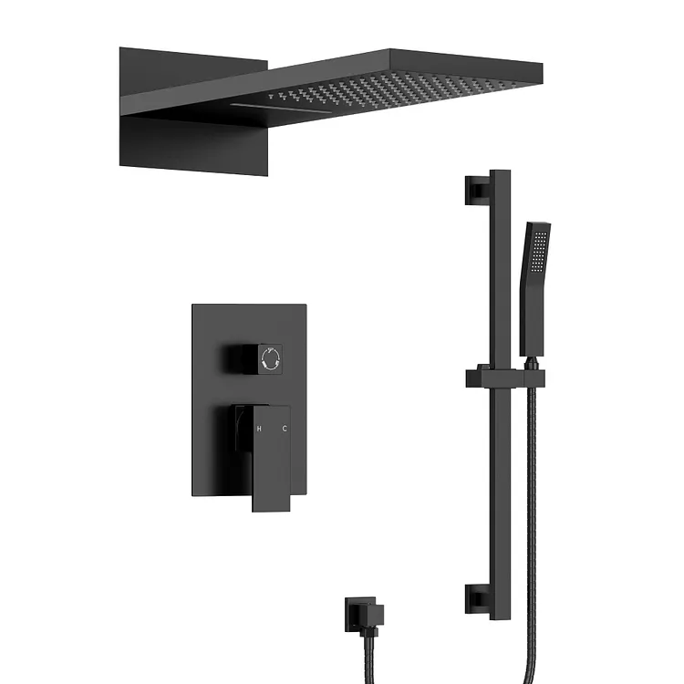 EVERSTEIN Slide Bar Rainfall Shower System in Matte Black, 22 In.