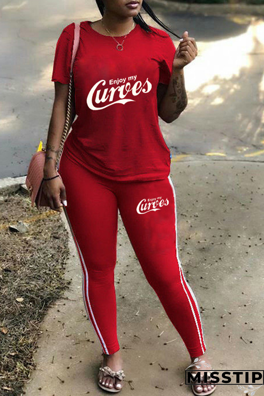 Red Casual Print Patchwork O Neck Short Sleeve Two Pieces
