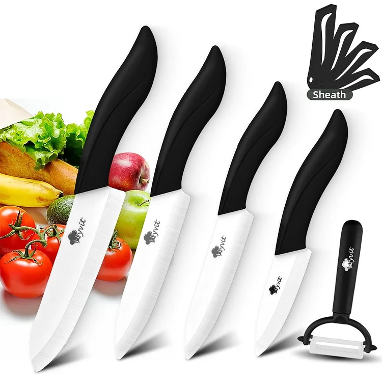 Ceramic Knives Set Kitchen Chef Knife with Cover,Colorful Fruit Paring Knife for Lettuce Vegetable and Meat,3" Paring Knife, 4" Fruit Knife, 5" Utility Knife, 6" Chef Knife