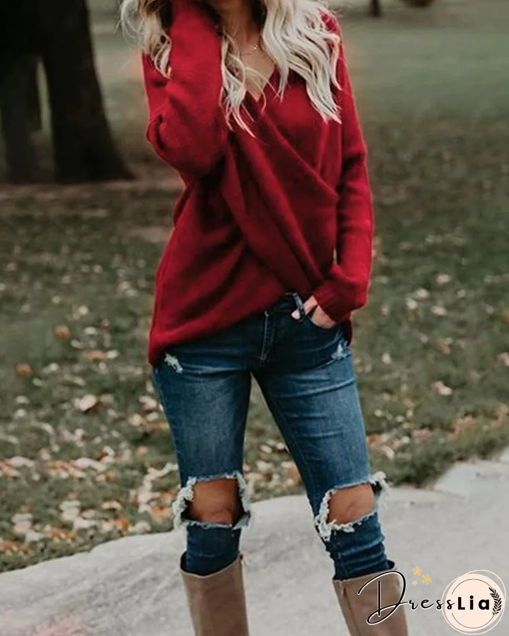 Solid Long Sleeve Casual Sweater P15179