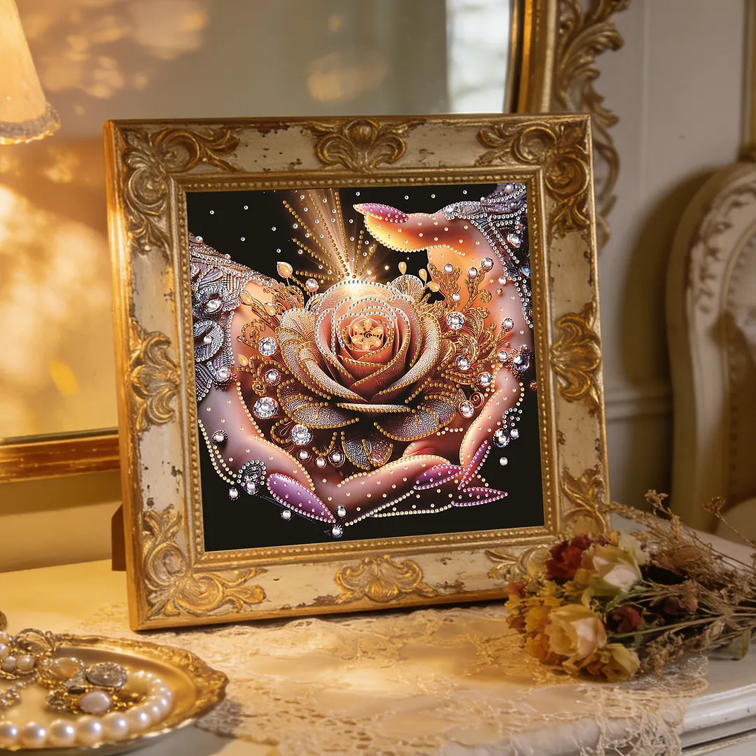 Rose in Hand Special Shaped 5D DIY Partial Drill Diamond Painting Kit 30x30cm
