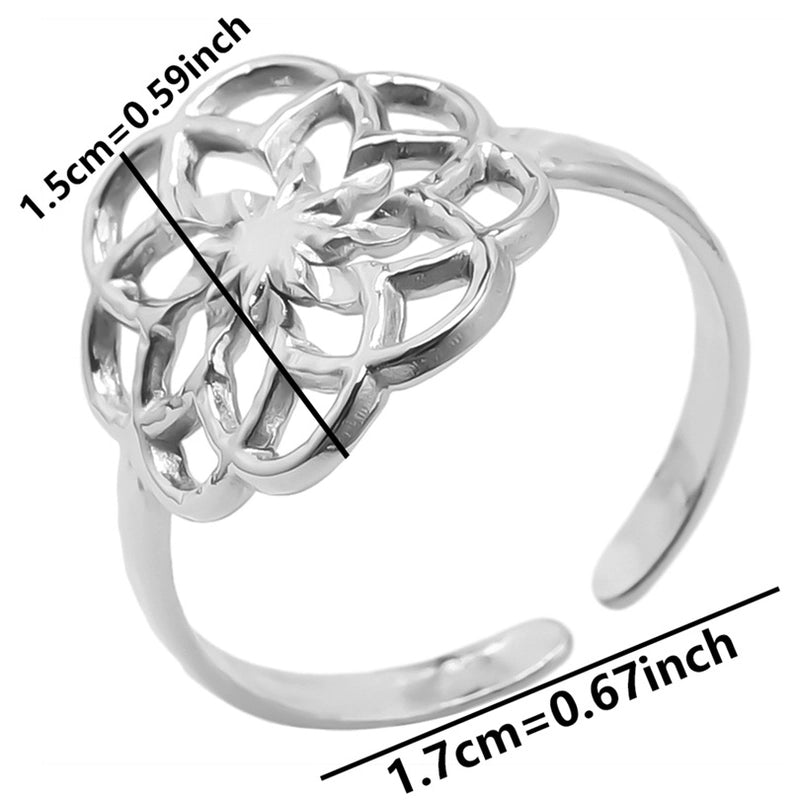 Classic Style Flower 304 Stainless Steel 18K Gold Plated Asymmetrical Polishing Rings