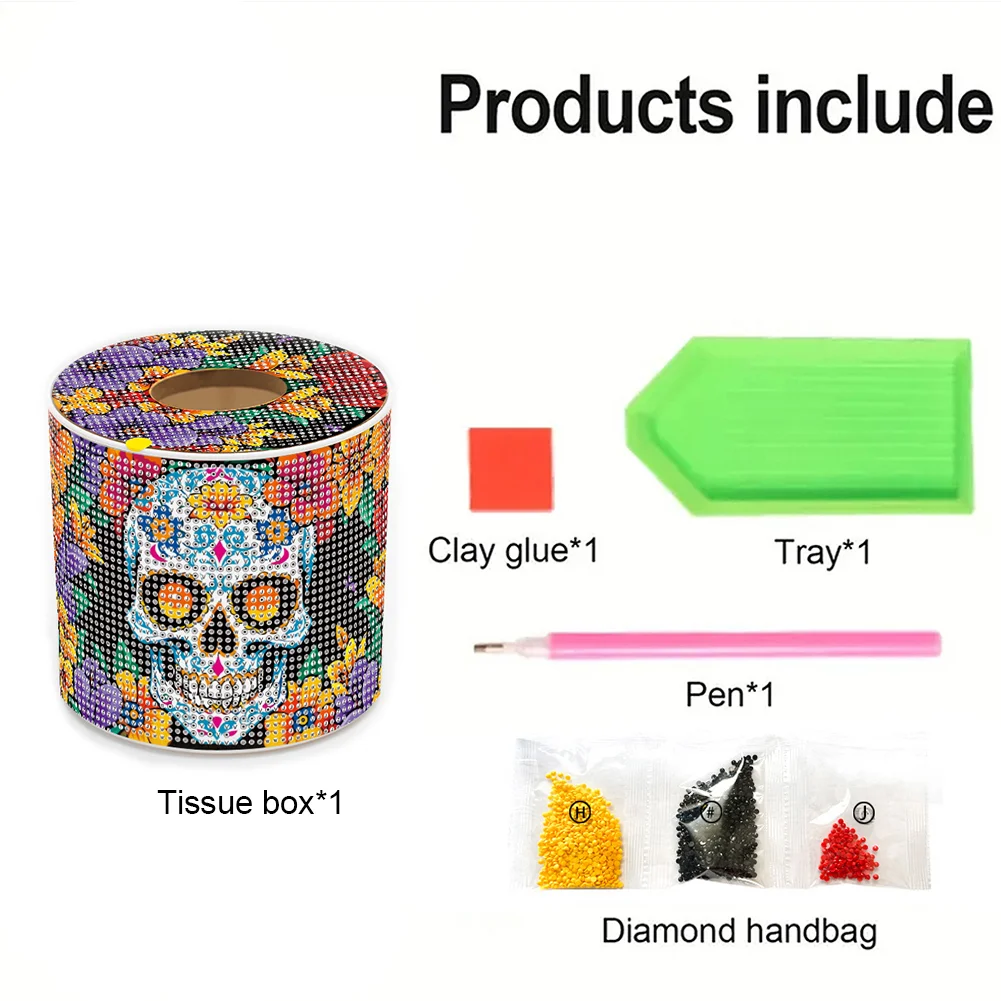 Flower Skeleton DIY Diamond Painting Handmade Tissue Holder Crystal Tissue Box