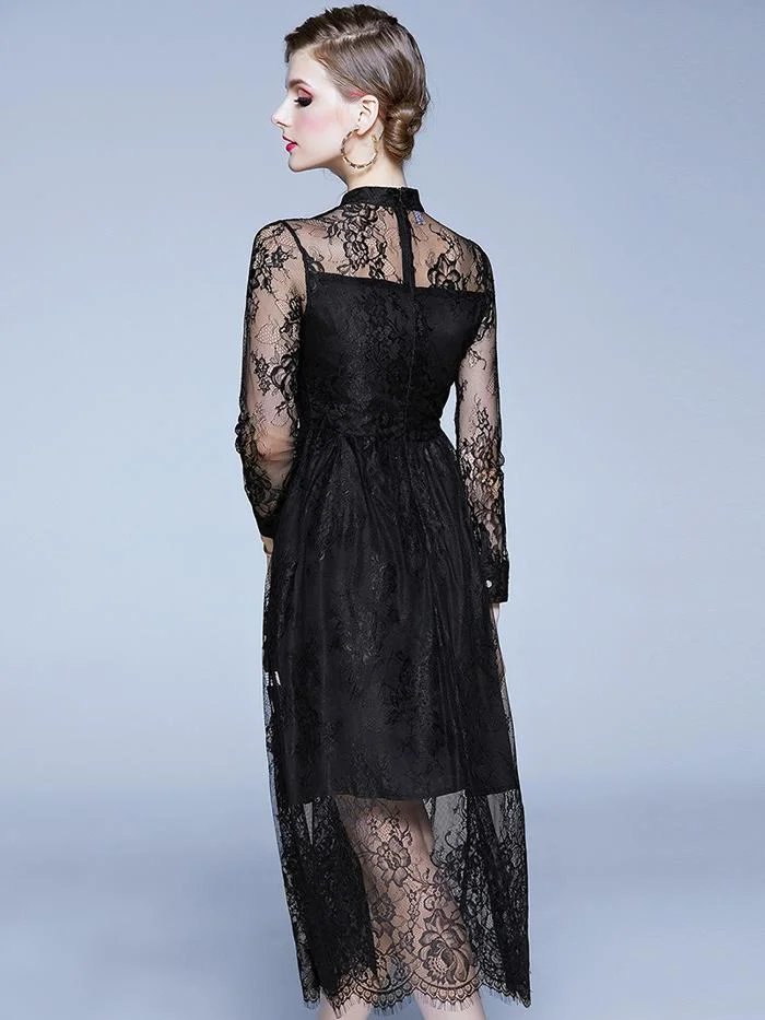 Elegant Elegant Lace long sleeve long dress