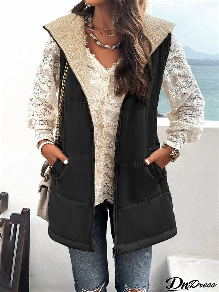 Women's Reversible Hooded Quilted Sleeveless Vest Coats