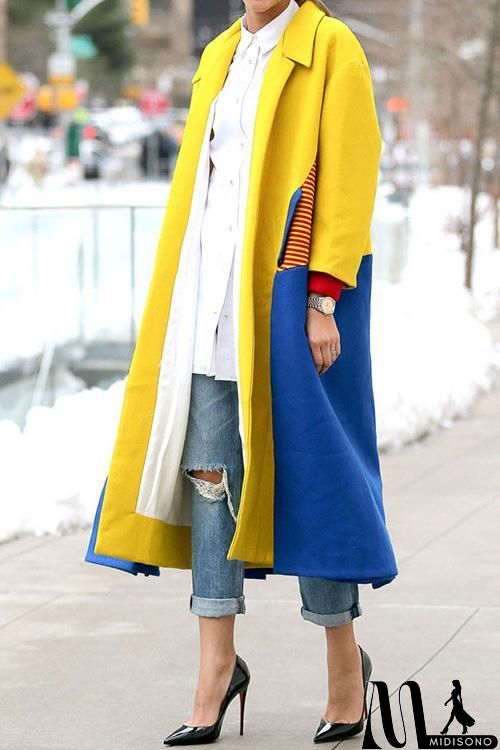MidiSono - Pockets Color Block Long Coat