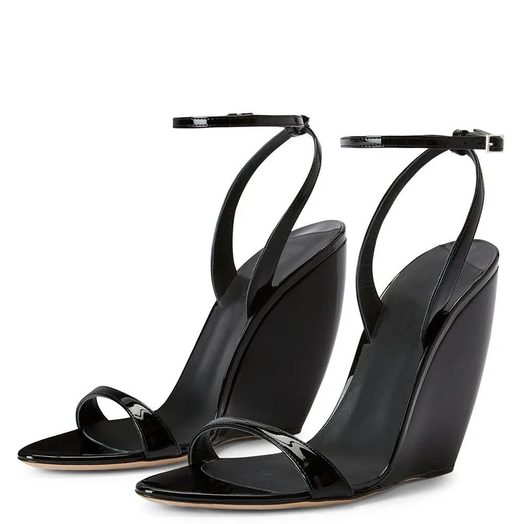 Rolo Black Patent High Mule Wedges | SIMMI London