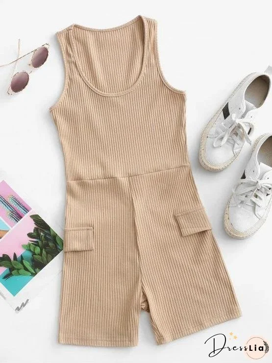 Sleeveless Flap Detail Ribbed Romper
