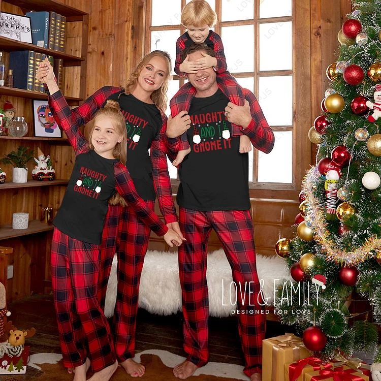 Naughty Im Gnome It Christmas Family Pajamas Sets(Black)