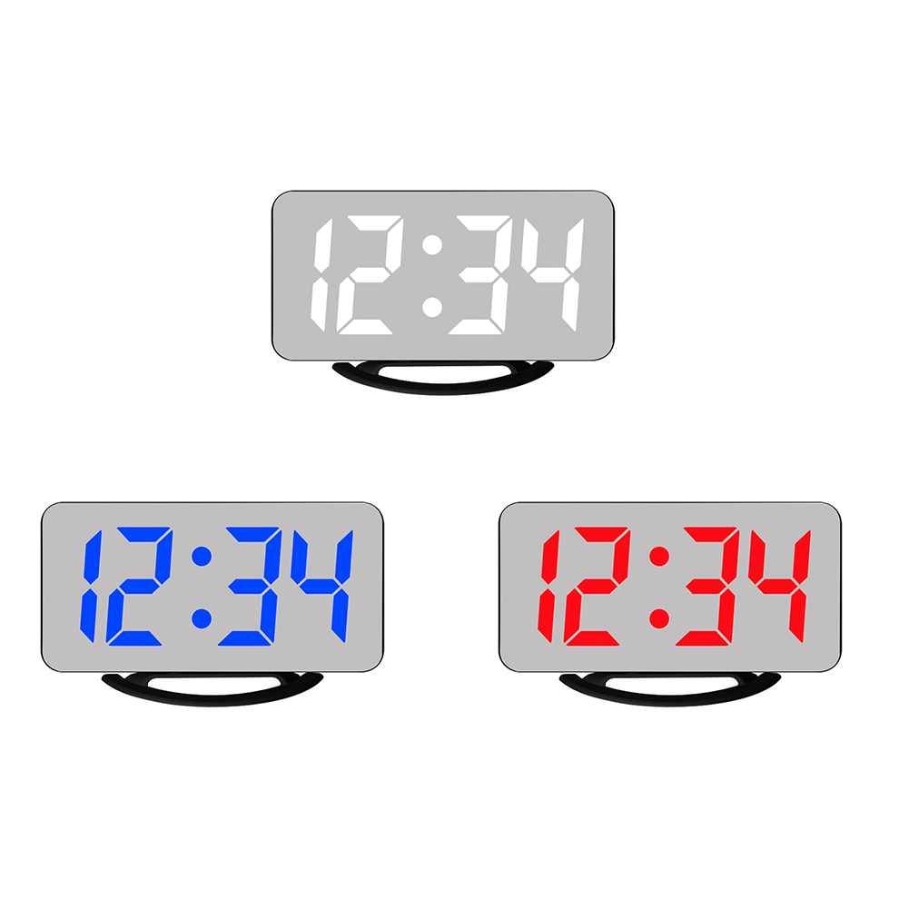 

Digital Mirror Clock Dual USB Brightness Adjustable LED Display Table Alarm, Blue, 501 Original