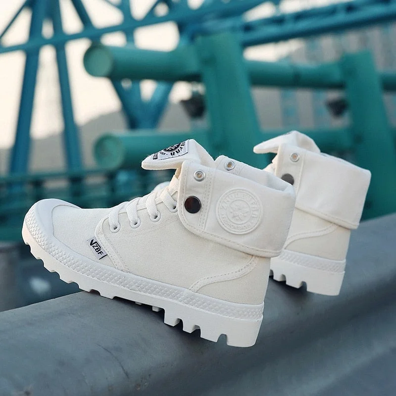 2021 High-top Shoes Paladin Canvas Shoes Cuffed Thick-soled Martin Boots Women