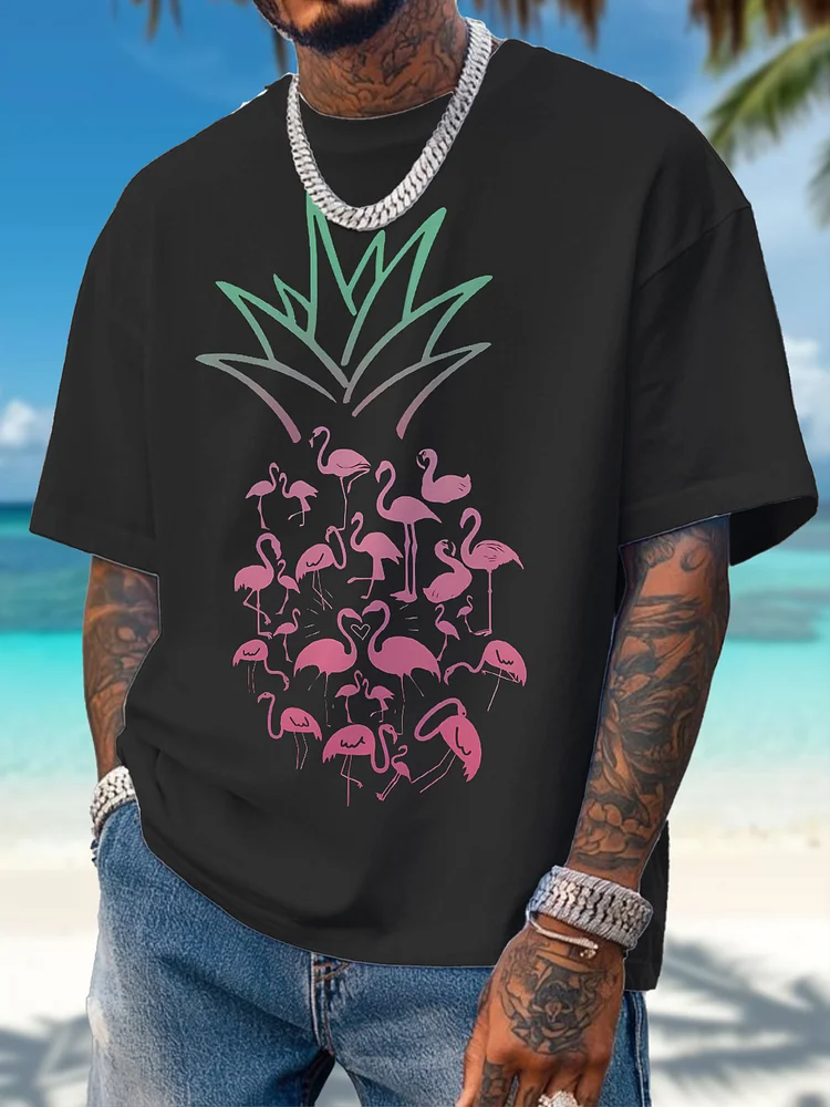 Men's Flamingo Pineapple Vacation Art Print Casual T-Shirt