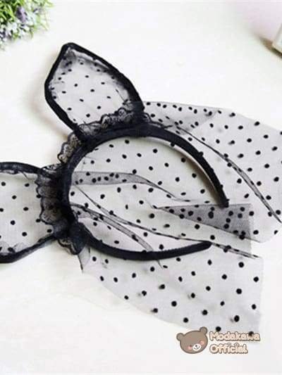 Black Lace Cat-ear Headband - Modakawa
