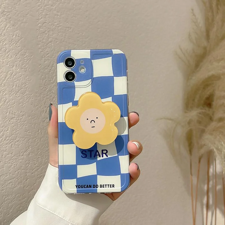 Blue Checkerboard Flower Phone Cases