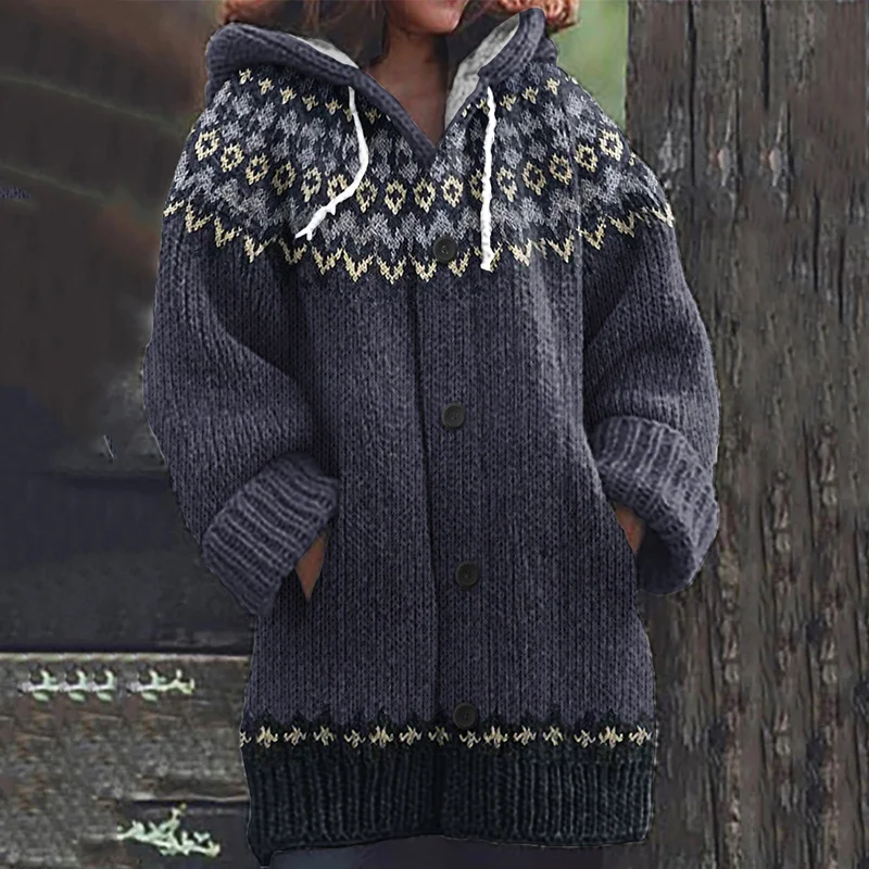 Vintage Icelandic Navy Blue L Knit Jacquard Warmth Print Women's Sweater