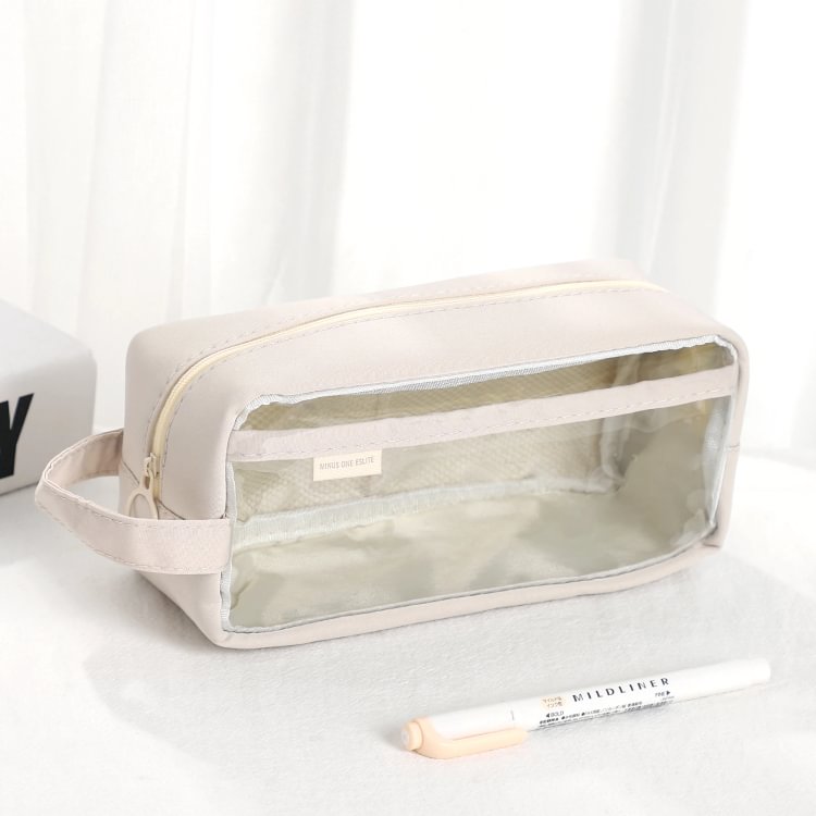 JOURNALSAY Transparent Large Capacity Canvas Pencil Cases Portable Zipper