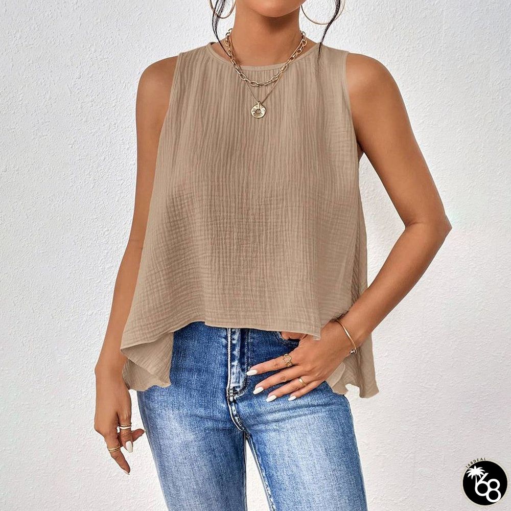 Khaki Plain Sleeveless Top | 168DEAL