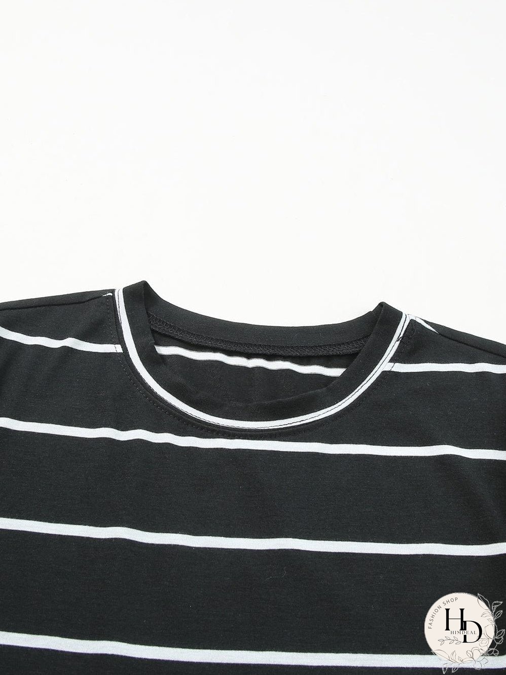 Stripe Print Black Short Sleeve Tee